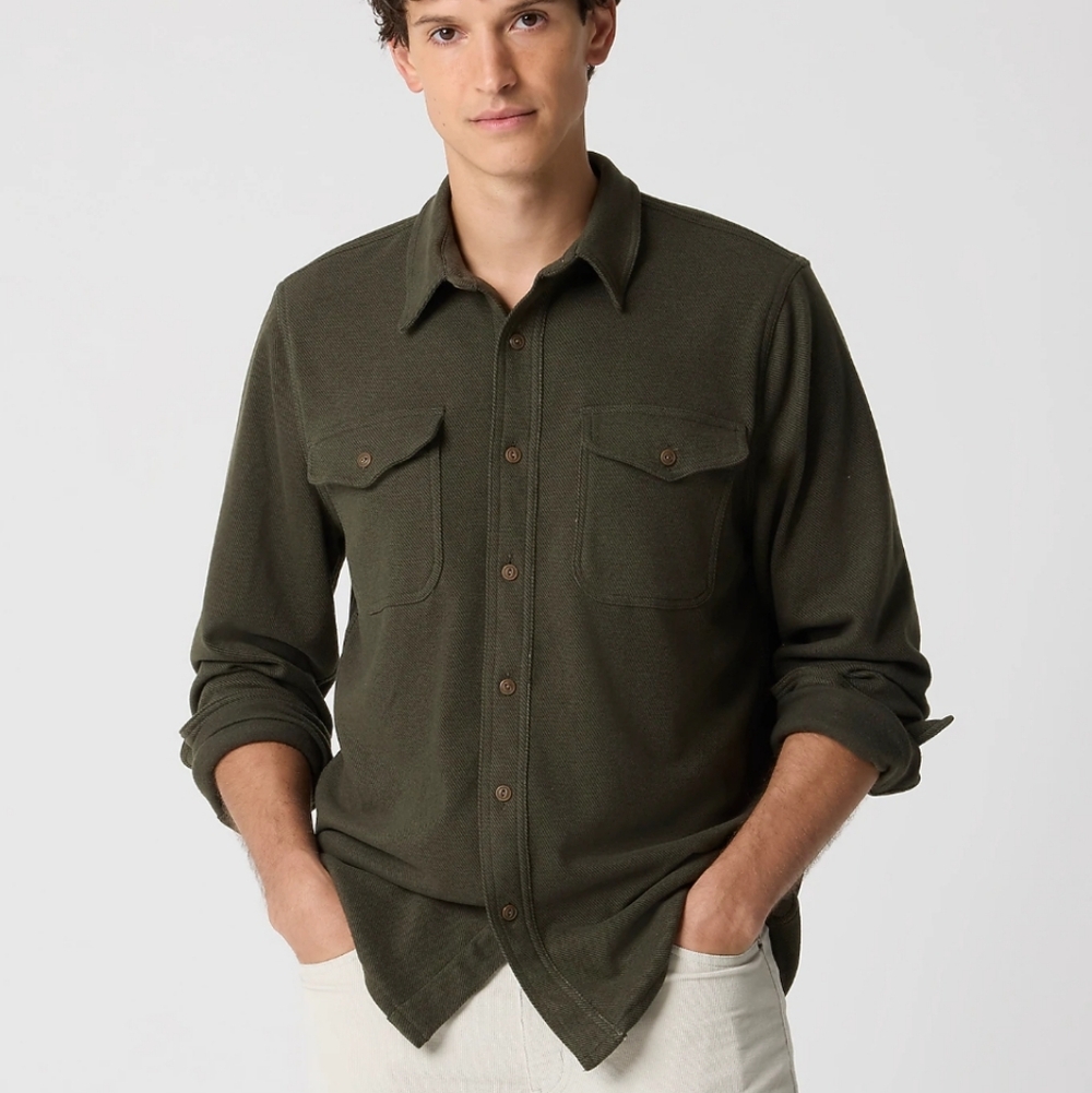 J Crew Double-knit work shirt Shacket CA914 Dark Moss Size XL